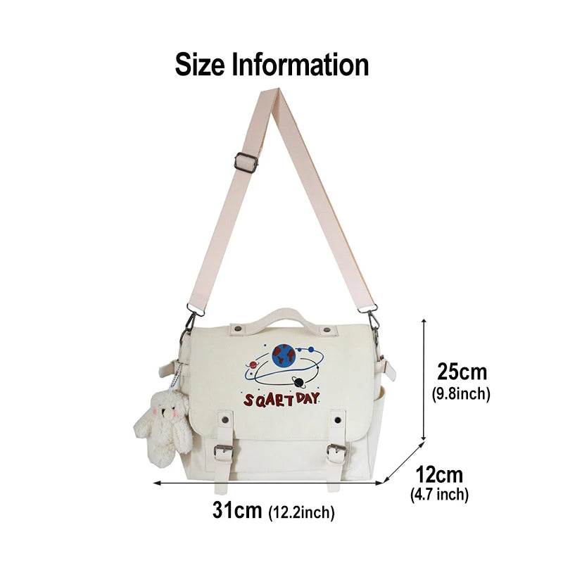 Canvas Girl Messenger Bag College Schoolbag Harajuku Crossbody Bag
