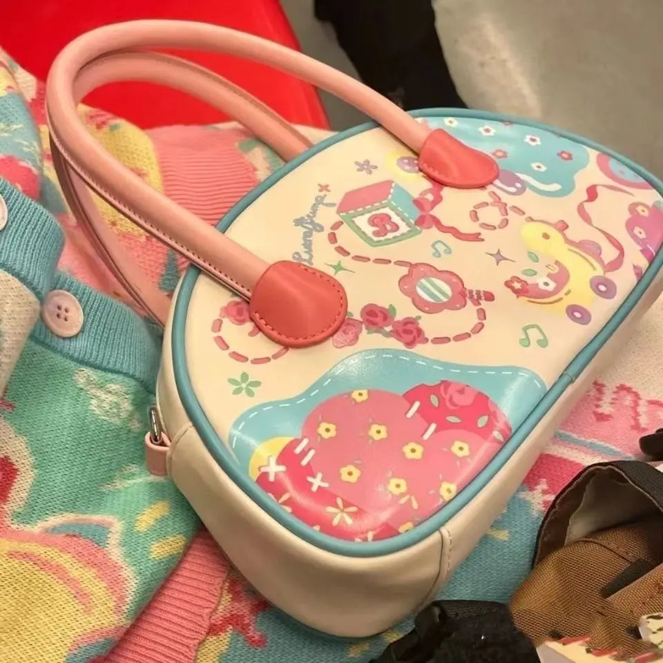 Pink Lolita Handbag Printed Tote Boston Bag