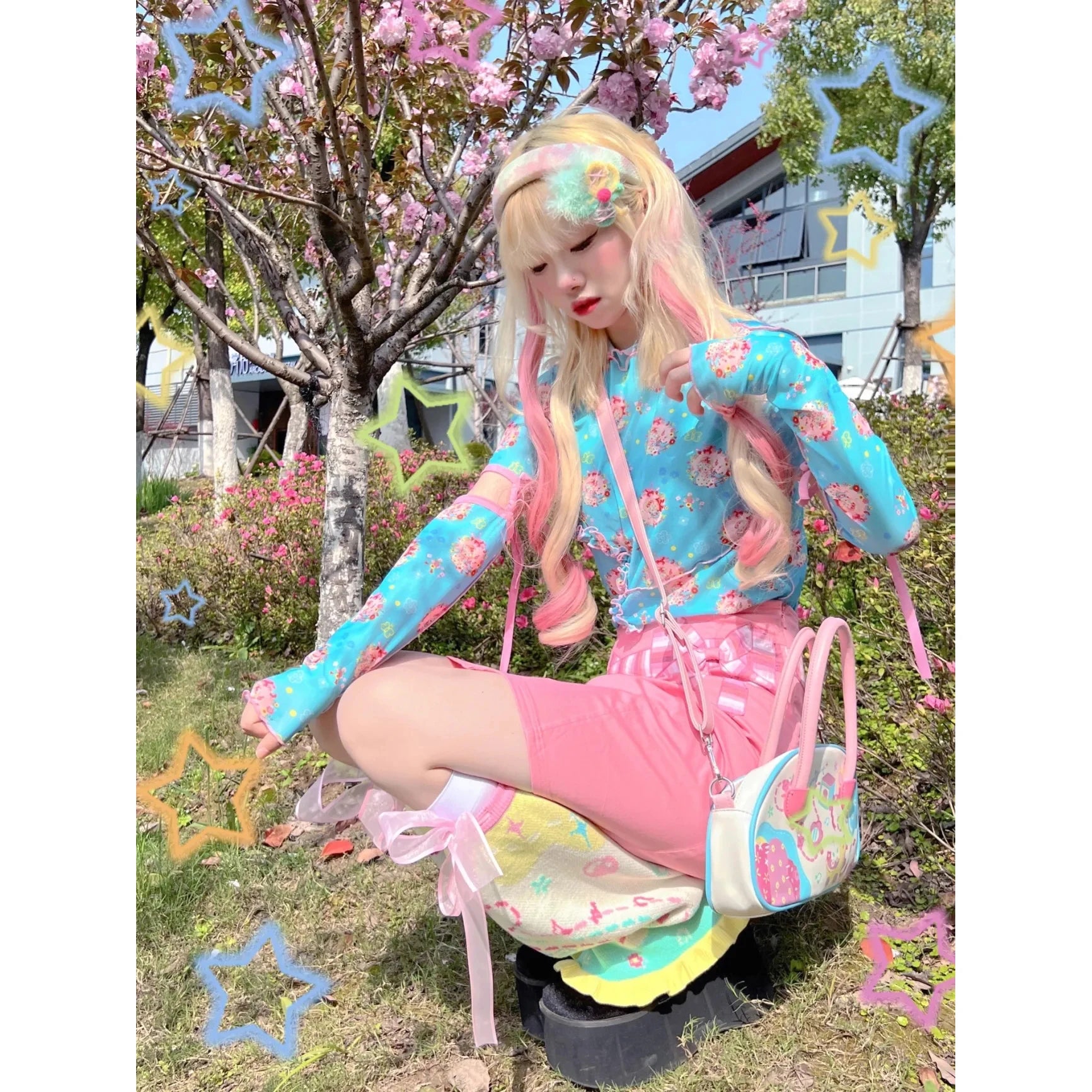 Pink Lolita Handbag Printed Tote Boston Bag