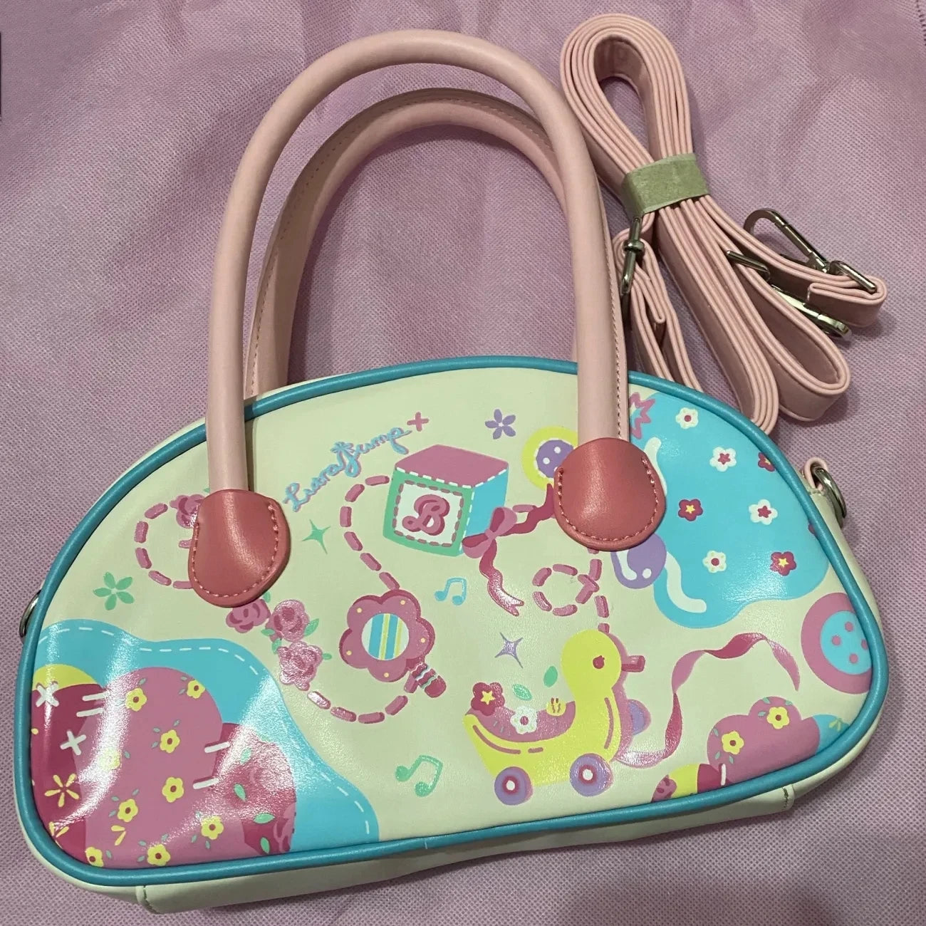 Pink Lolita Handbag Printed Tote Boston Bag
