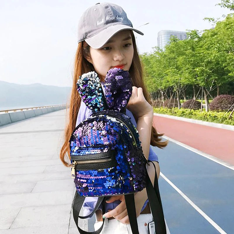 Mini Backpack Rabbit Ear Women Travel Shoulder Bags Colorful Bagpack Rucksack