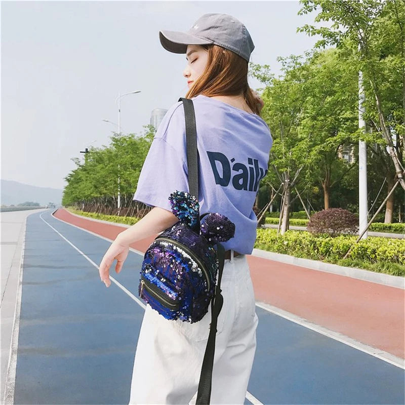 Mini Backpack Rabbit Ear Women Travel Shoulder Bags Colorful Bagpack Rucksack