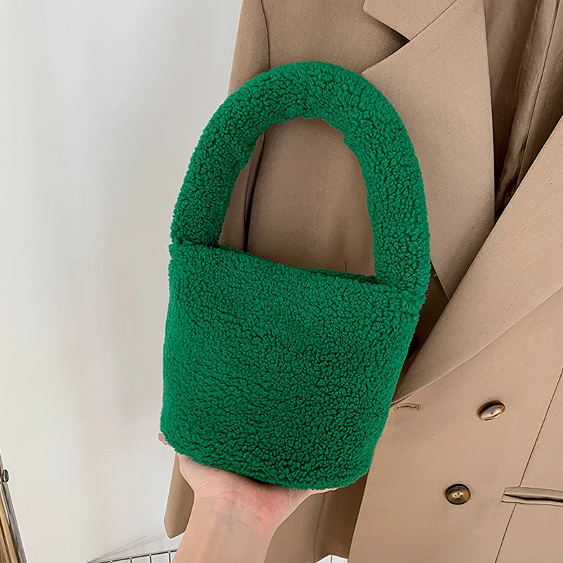 Winter Plush Handbag for Women - Small Tote Messenger Shoulder Bag