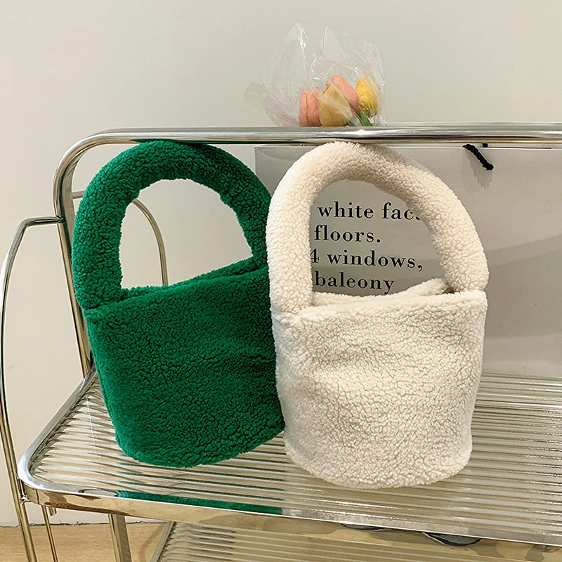 Winter Plush Handbag for Women - Small Tote Messenger Shoulder Bag