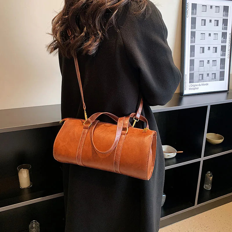 Vintage Leather Shoulder Bag Oil Wax Leather Handbag