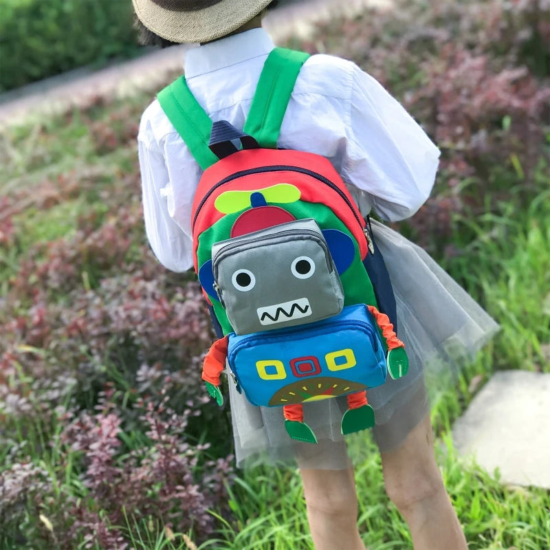 D0LF Children Animal Backpack Plush Robot Backpacks Toddler Storage Bag