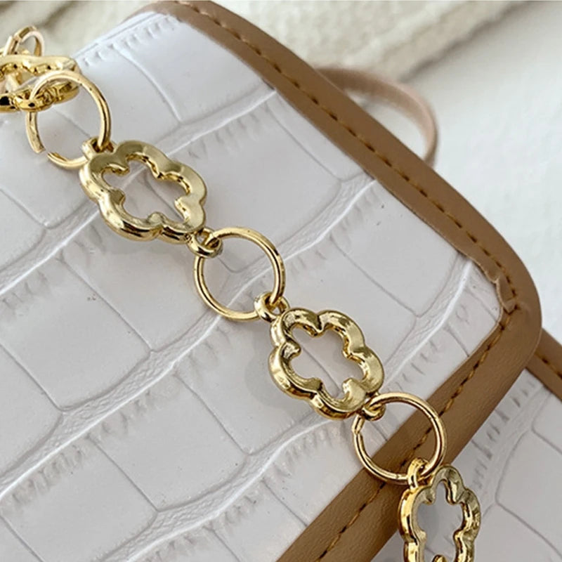 D0LF Chain Travel Bag PU Leather Shoulder Bags Women Stone Pattern Crossbody Han