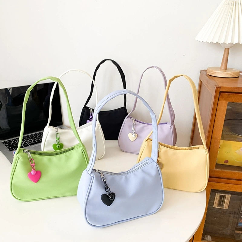 D0LF Women Retro Handbag Nylon Shoulder Underarm Top Handle Bag