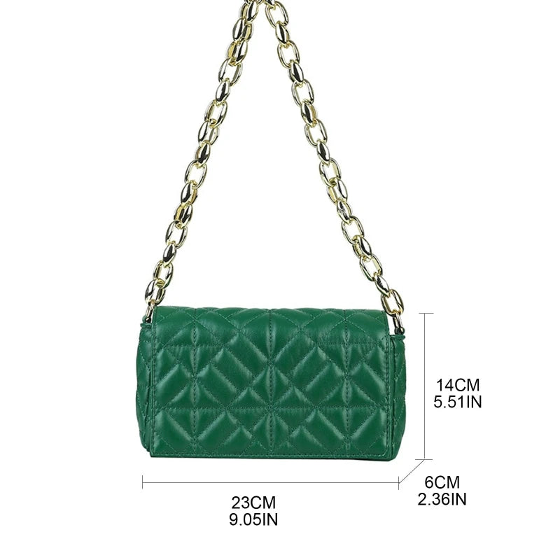 D0LF Shoulder Bag Thick Chain Quilted Handbag Women Clutch Bag