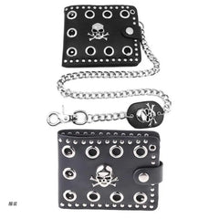 D0UD Leather Skull Clutch Wallet Chain Men