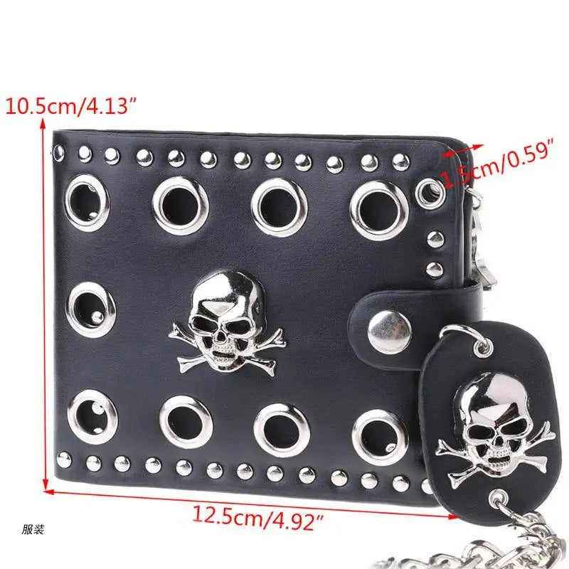D0UD Leather Skull Clutch Wallet Chain Men