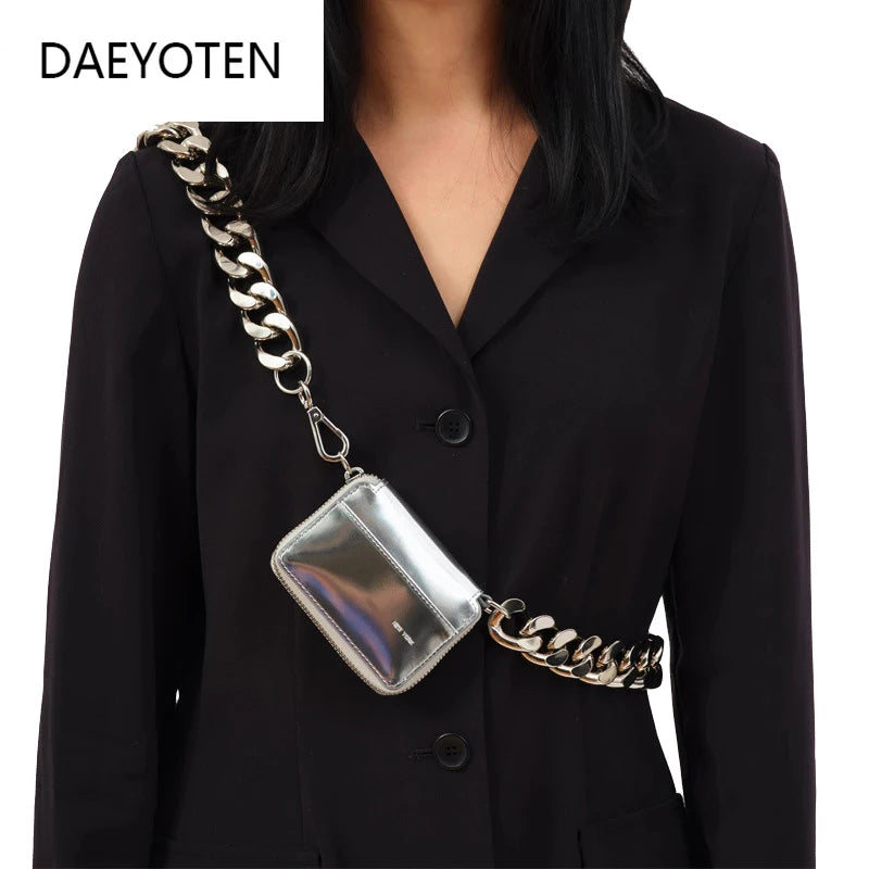 Metal Chain Shoulder Bag Mini Chest Bag Women Motorcycle Bags Coin Purse Ins Hot