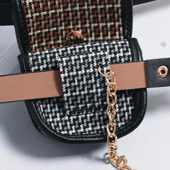 Women's Winter Waist Bag Detachable Belt Lattice Small Pocket Chain Bag