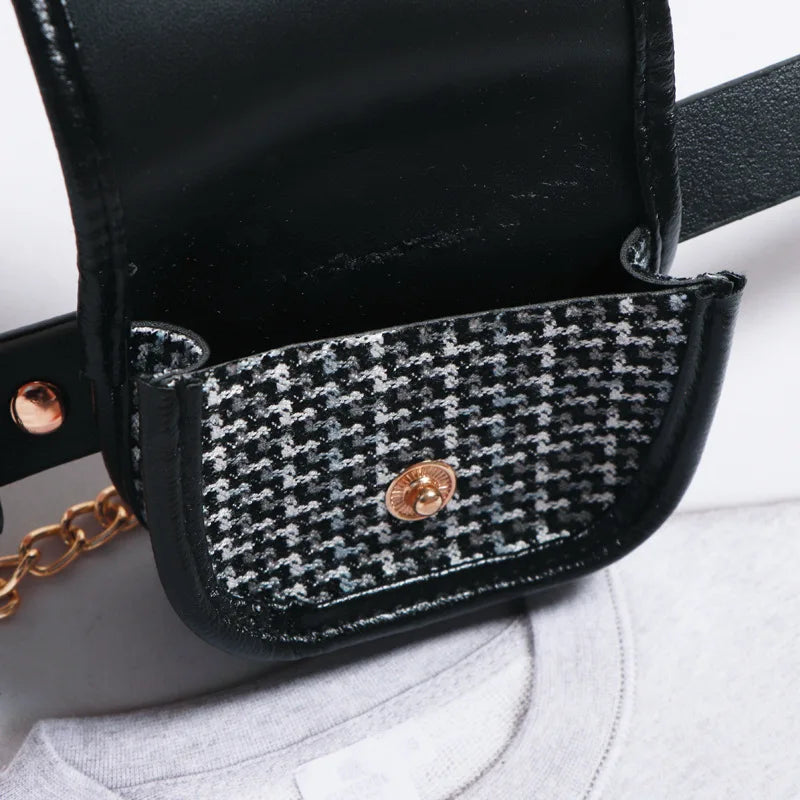 Women's Winter Waist Bag Detachable Belt Lattice Small Pocket Chain Bag