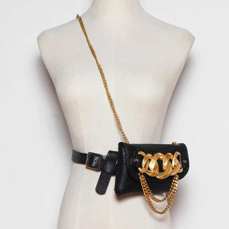 Crocodile Pattern Fanny Pack Chain Belt Bag Crossbody Bags