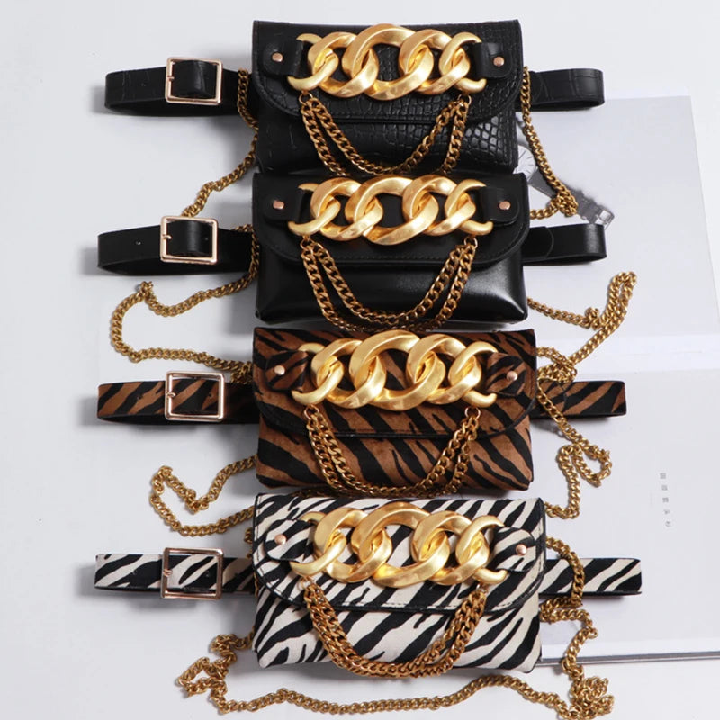 Crocodile Pattern Fanny Pack Chain Belt Bag Crossbody Bags