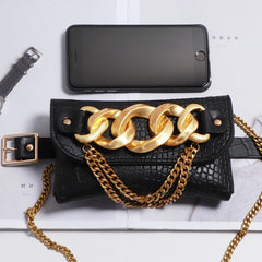 Crocodile Pattern Fanny Pack Chain Belt Bag Crossbody Bags