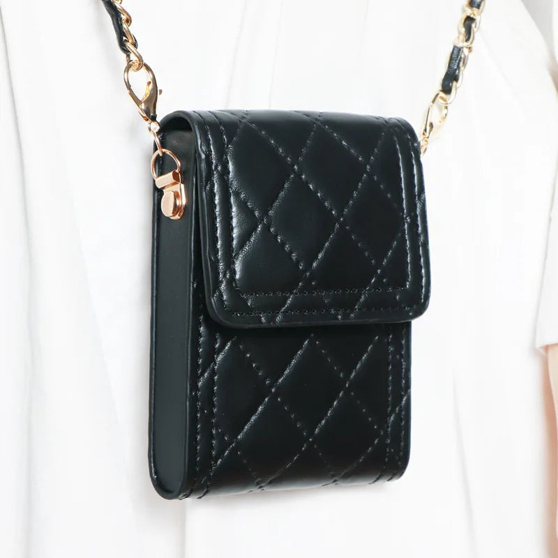 Soft Leather Waist Bag Purse Women Hand Bag Metal Chain Flap Female Crossbody
