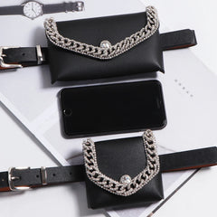 Rhinestone Waist Bag Purse with Chain Decoration