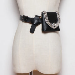 Rhinestone Waist Bag Purse with Chain Decoration