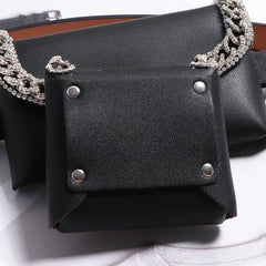 Rhinestone Waist Bag Purse with Chain Decoration
