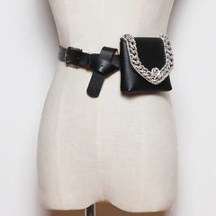 Rhinestone Waist Bag Purse with Chain Decoration