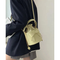 Leather Crossbody Bag With Bow Ornaments