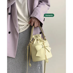 Leather Crossbody Bag With Bow Ornaments