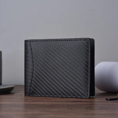 Men's Leather Carbon Fiber Bifold Wallet RFID Blocking