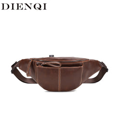 Crazy Horse Leather Waist Bag Men USB Charging Waist Travel Belt Large Capacity