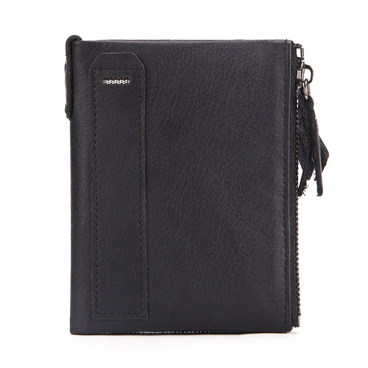 Real Cow Leather Men Wallets Trifold Short Purse Small Slim