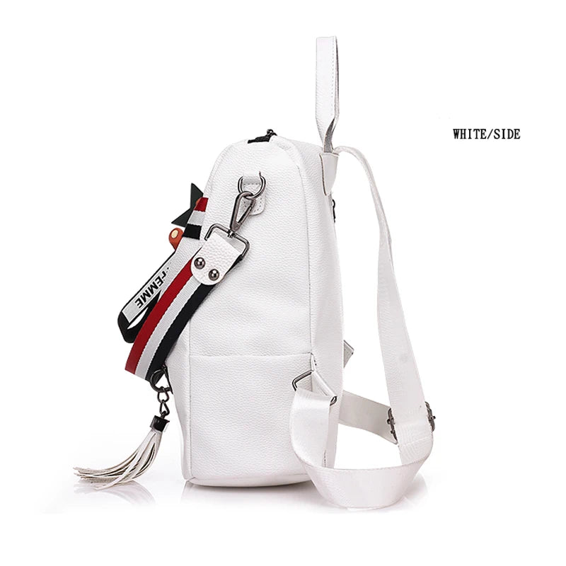 Retro Zipper Ladies Backpack PU Leather High School Bag for Youth
