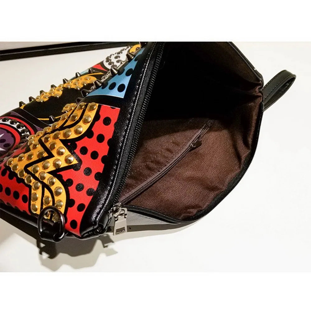 Rivet Clutch Bag Punk Handbag Envelope Leather Shoulder Bag