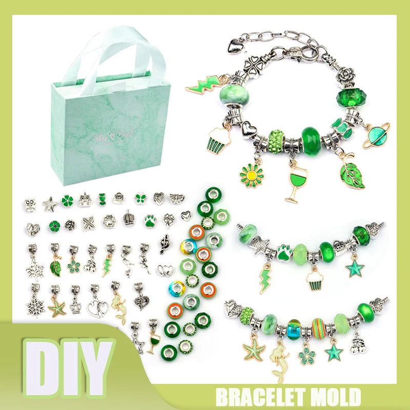 DIY Charm Bracelet Making Set Glass Beads Spacer Beads Pendant Accessories Kit