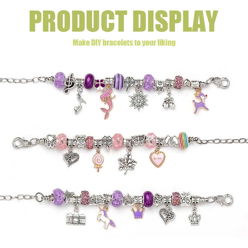DIY Charm Bracelet Making Set Glass Beads Spacer Beads Pendant Accessories Kit