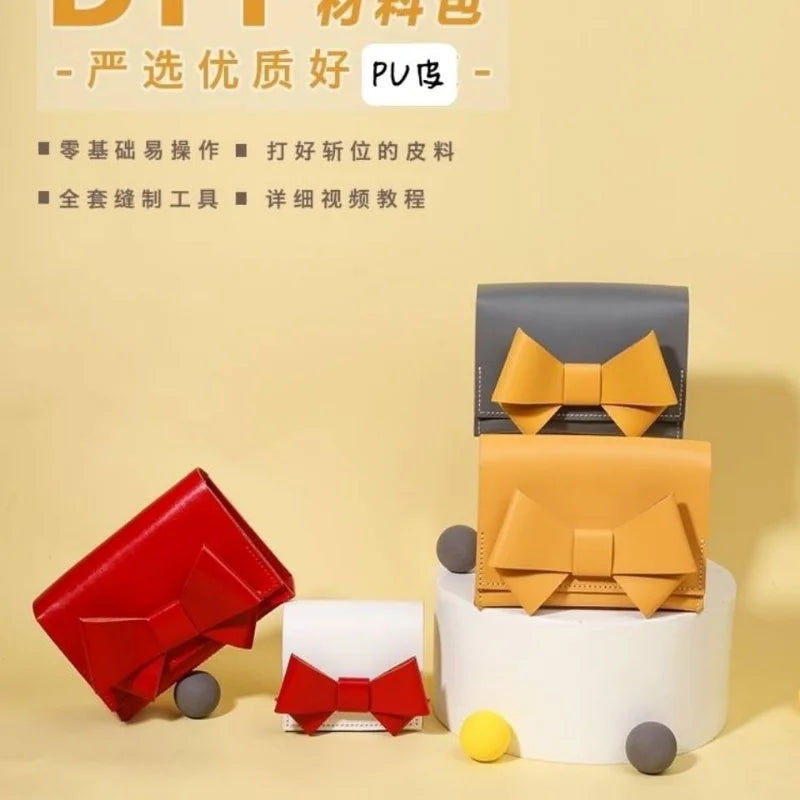 DIY PU Leather Bag Bow Bottom Base Drawstring Handbag Parts