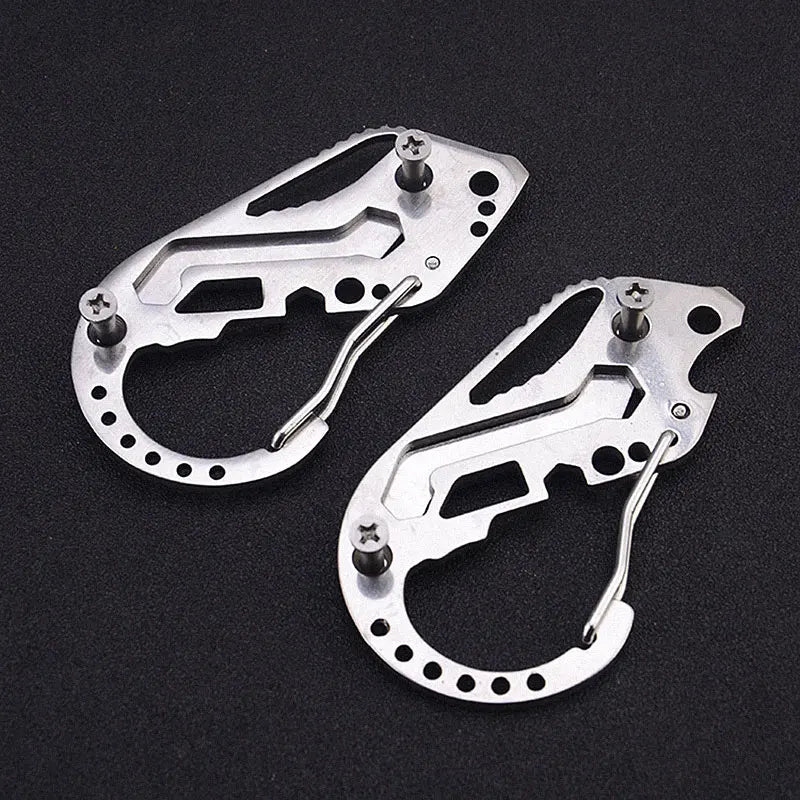 Compact Key Wallet Carabiner Keychain Stainless Steel Clip