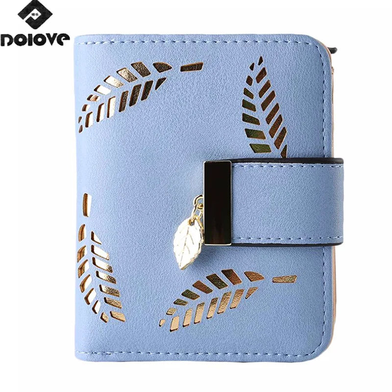 Leaves Hollow Pattern Women Purse Short Zipper Buckle Wallet