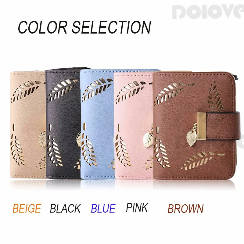 Leaves Hollow Pattern Women Purse Short Zipper Buckle Wallet