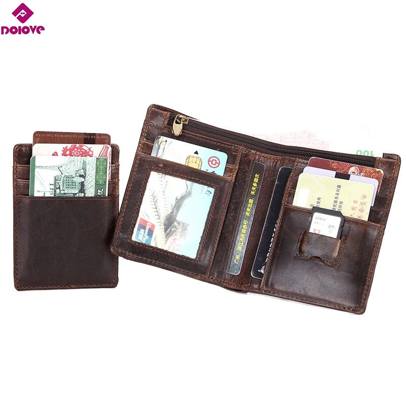 Men's Leather Folding Wallet Vertical Money Bag
