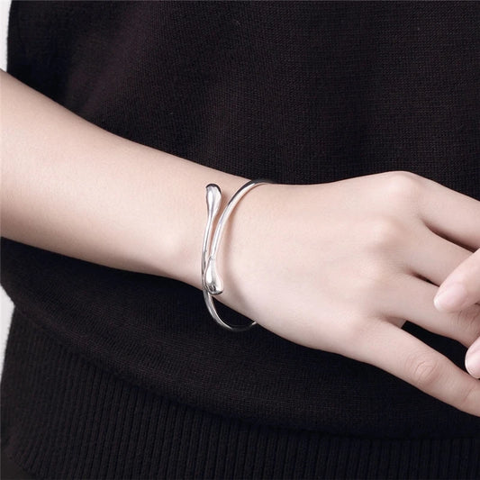 925 Silver Water Drop Bracelet Bangle Women Gift