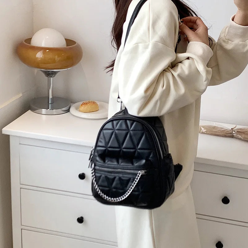 Quilted Small Women Backpack Girls Travel Bagpack