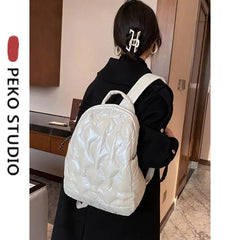 Women Winter Padded Down Backpack Large Capacity Shoulder School Bag