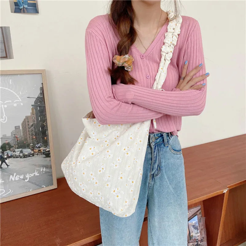 Daisy Canvas Handbag Women Tote Female Eco Crossbody Bag