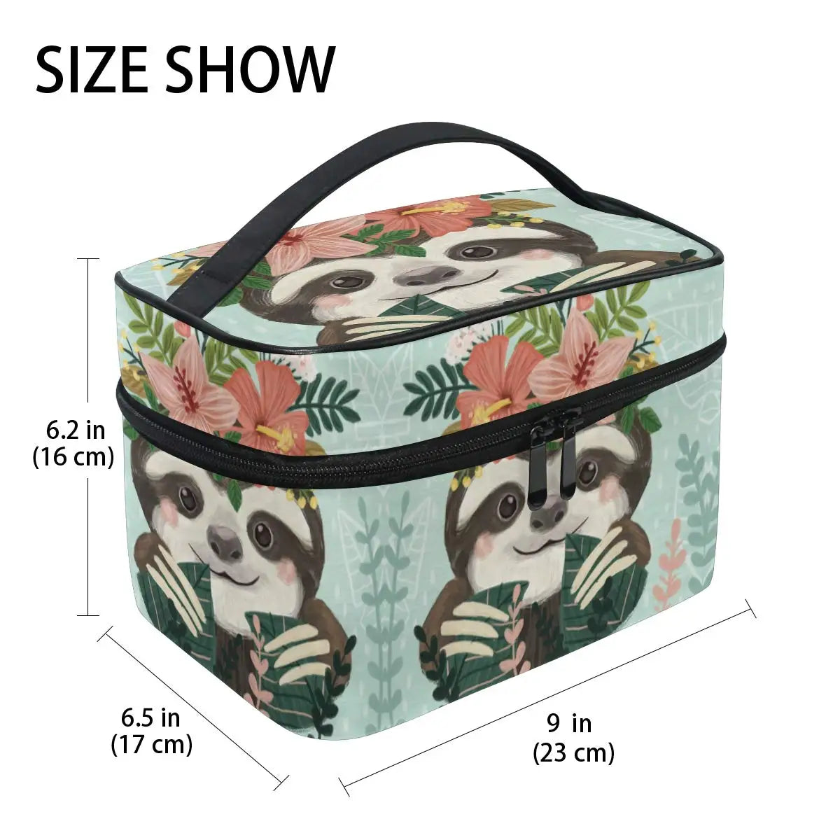 Daisy Flower Sloth Makeup Bag Toiletry Train Case