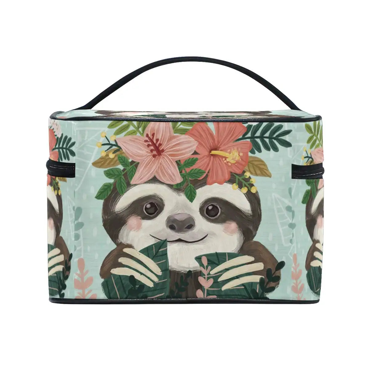 Daisy Flower Sloth Makeup Bag Toiletry Train Case