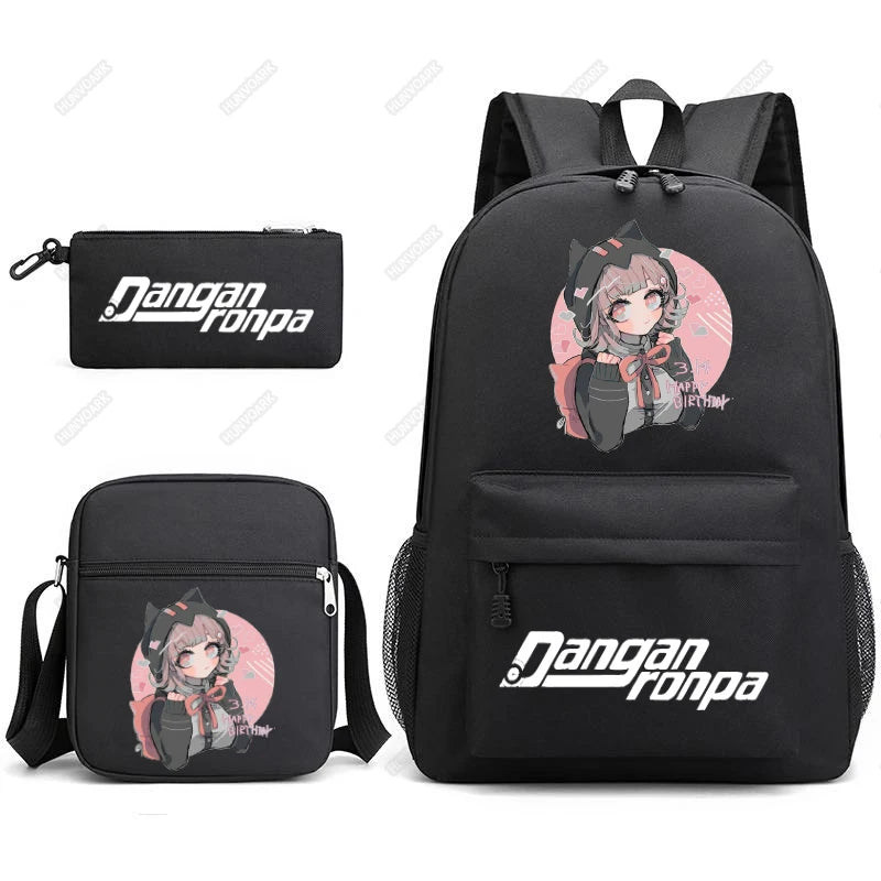 Danganronpa 3pcs Backpack Set Students Rucksack Shoulder Bag Pen Bag