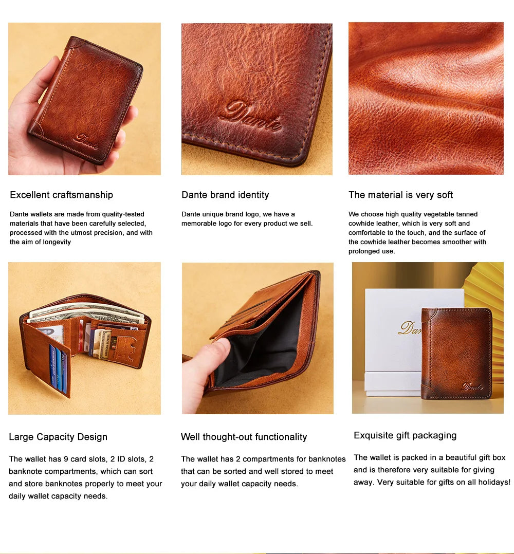 Men's Leather Wallet RFID Anti-theft Brush Head Layer Cowhide Retro Vertical
