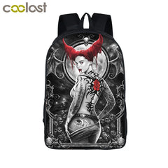 Gothic Angel Skull Wolf Backpack School Bag
