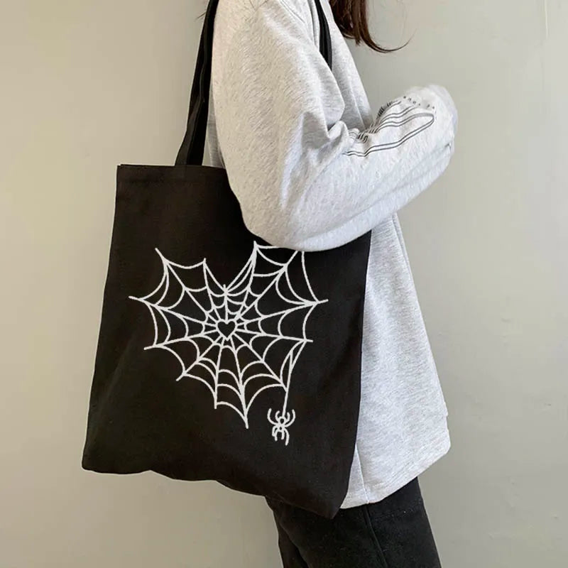 Dark Harajuku Canvas Bag Cartoon Print Gothic Female Bag Large Capacity
